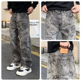 Threebooy High Quality New Grey Jeans Men Graphic Printed Y2k Denim Trousers Hip Pop Rock Straight Fit Male's Pants